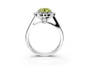 Halo Engagement Ring Setting for Fancy Yellow Round Cut Center with Outer Bezel Rim, Pave Band and Prong Head in Sterling Silver