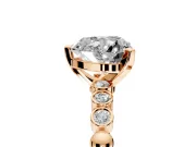 Solitaire Engagement Ring Setting for Heart-Shaped Center with Bezel-Dot Beaded Band and Prong Head in Rose Gold