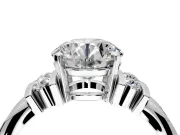 Solitaire Engagement Ring Setting for Round Cut Center with Grooved Bar Accent Band and Prong Head in Sterling Silver