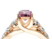 Solitaire Engagement Ring Setting for Fancy Pink Emerald Cut Center with Graduated Shared Prongs and Prong Head in Rose Gold