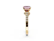 Solitaire Engagement Ring Setting for Fancy Pink Asscher Cut Center with Crossover Accents and Prong Head in Yellow Gold