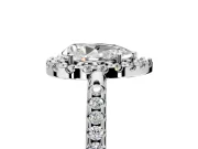 Pave Halo Engagement Ring Setting for Pear-Shaped Center with Single Row Pave Band and Prong Head in Platinum