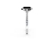 Halo Engagement Ring Setting for Fancy Black Emerald Cut Center with Pave Accents, Heart Basket and Prong Head in Platinum