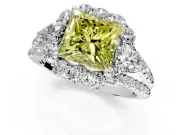 Halo Engagement Ring Setting for Fancy Yellow Princess Cut Center with Two-Strand Split Shank and Prong Head in Platinum