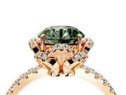 Halo Engagement Ring Setting for Fancy Green Round Cut Center with Openwork Halo, Pave Band and Prong Head in Rose Gold