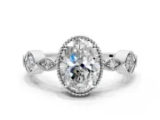 Vintage Station Engagement Ring Setting for Oval Center with Accents and Prong Head in Platinum
