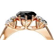 3 Stone Engagement Ring Setting for Fancy Black Heart-Shaped Center with Raised Basket Heads and Prong Head in Rose Gold
