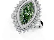 Halo Engagement Ring Setting for Fancy Green Marquise Center with Milgrain Bezel Rim, Plain Band and Prong Head in White Gold