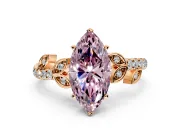 Leaf Motif Engagement Ring Setting for Fancy Pink Marquise Center with Pave Band and Prong Head in Rose Gold