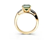 3 Stone Engagement Ring Setting for Fancy Green Asscher Cut Center with Tapered Baguettes, Plain Band and Prong Head in Yellow Gold