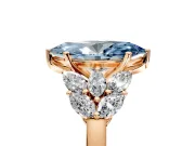 Leaf Cluster Engagement Ring Setting for Fancy Blue Marquise Center with Marquise Accents and Prong Head in Rose Gold