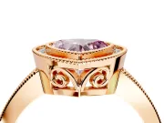 Halo Engagement Ring Setting for Fancy Pink Heart-Shaped Center with Milgrain Halo, Pave Band and Prong Head in Rose Gold