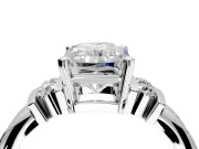Solitaire Engagement Ring Setting for Radiant Cut Center with Grooved Bar Accent Band and Prong Head in Platinum