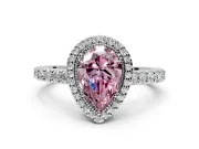 Halo Engagement Ring Setting for Fancy Pink Pear-Shaped Center with Inner Milgrain Border and Prong Head in Sterling Silver