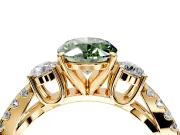 3 Stone Engagement Ring Setting for Fancy Green Oval Center with Pave Split Shank and Prong Head in Yellow Gold