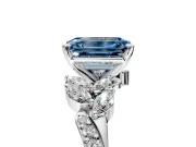 Solitaire Engagement Ring Setting for Fancy Blue Emerald Cut Center with Marquise Accent Twist Band and Prong Head in Platinum