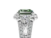 Halo Engagement Ring Setting for Fancy Green Asscher Cut Center with Two-Strand Split Shank and Prong Head in Sterling Silver