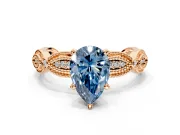 Solitaire Engagement Ring Setting for Fancy Blue Pear-Shaped Center with Marquise Panel Band and Prong Head in Rose Gold