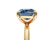 Low-Set Solitaire Engagement Ring Setting for Fancy Blue Asscher Cut Center with Thin Plain Band and Prong Head in Yellow Gold