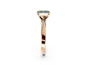 Side Accent Engagement Ring Setting for Fancy Green Radiant Cut Center with Accent Shoulders and Prong Head in Rose Gold