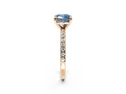 Solitaire Engagement Ring Setting for Fancy Blue Cushion Cut Center with Fine Pave Narrow Band and Prong Head in Rose Gold
