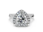 Halo Engagement Ring Setting for Heart-Shaped Center with Square Band and Prong Head in White Gold