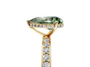 Hidden Halo Engagement Ring Setting for Fancy Green Pear-Shaped Center with Pave Band and Prong Head in Yellow Gold
