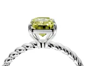 Solitaire Engagement Ring Setting for Fancy Yellow Emerald Cut Center with Plain Twisted Rope Band and Prong Head in White Gold