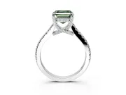 Solitaire Engagement Ring Setting for Fancy Green Asscher Cut Center with Widening Pave Band and Claw Prong Head in Sterling Silver