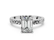 Solitaire Engagement Ring Setting for Emerald Cut Center with Milgrain X Pattern Band and Prong Head in Platinum
