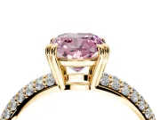Solitaire Engagement Ring Setting for Fancy Pink Cushion Cut Center with Multi-Row Pave Accents and Basket Head in Yellow Gold