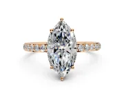 Hidden Halo Engagement Ring Setting for Marquise Center with Pave Band and Prong Head in Rose Gold