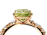 Cluster Engagement Ring Setting for Fancy Yellow Princess Cut Center with Round Cut Accent Band and Prong Head in Rose Gold