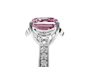 Floral Engagement Ring Setting for Fancy Pink Asscher Cut Center with Four Accent Clusters and Prong Head in Platinum