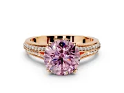 Solitaire Engagement Ring Setting for Fancy Pink Round Cut Center with Pave Rail Split Shank and Prong Head in Rose Gold