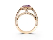 Halo Engagement Ring Setting for Fancy Pink Heart-Shaped Center with Framed Halo, Pave Band and Prong Head in Rose Gold