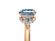 Hidden Halo Engagement Ring Setting for Fancy Blue Princess Cut Center with Plain Rounded Band and Prong Head in Rose Gold