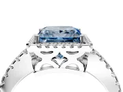 Accent Halo Engagement Ring Setting for Fancy Blue Princess Cut Center with Full-Length Pave Band and Prong Head in Platinum