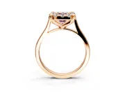 Single Halo Engagement Ring Setting for Fancy Pink Emerald Cut Center with Corner Claws, Plain Band and Prong Head in Rose Gold