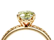 Solitaire Engagement Ring Setting for Fancy Yellow Oval Center with XO Engraved Band and Prong Head in Yellow Gold