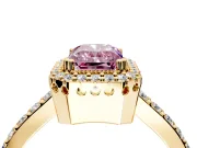 Halo Engagement Ring Setting for Fancy Pink Radiant Cut Center with Inner Milgrain Border and Prong Head in Yellow Gold