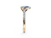 Baguette Engagement Ring Setting for Fancy Blue Pear-Shaped Center with Alternating Bar-Set Band and Prong Head in Yellow Gold