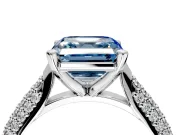 Solitaire Engagement Ring Setting for Fancy Blue Asscher Cut Center with Multi-Row Accents and Prong Head in White Gold