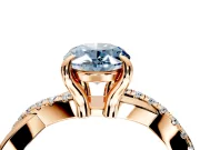 Solitaire Engagement Ring Setting for Fancy Blue Oval Center with Half-Pave Crossover Band and Prong Head in Rose Gold
