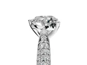 Solitaire Engagement Ring Setting for Heart-Shaped Center with Multi-Row Accents and Prong Head in White Gold