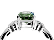 Solitaire Engagement Ring Setting for Fancy Green Emerald Cut Center with Grooved Bar Accent Band and Prong Head in Platinum