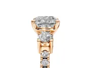 3 Stone Engagement Ring Setting for Cushion Cut Center with Round Cut Side Accents and Prong Head in Rose Gold