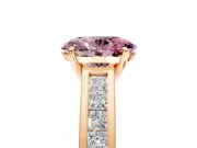 Solitaire Engagement Ring Setting for Fancy Pink Oval Center with Princess Cut Channel Band and Prong Head in Rose Gold