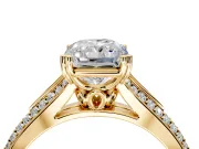 Solitaire Engagement Ring Setting for Radiant Cut Center with Pave Rail Split Shank and Prong Head in Yellow Gold