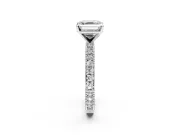 Solitaire Engagement Ring Setting for Asscher Cut Center with Milgrain-Edged Pave Band and Prong Head in Platinum